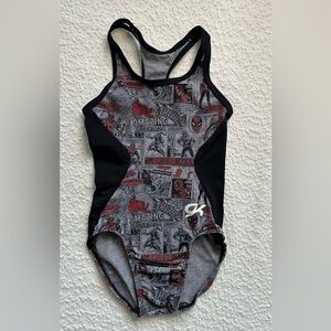 Marvel Comics Spider-Man theme gymnastics leotard by GK Elite child’s Medium